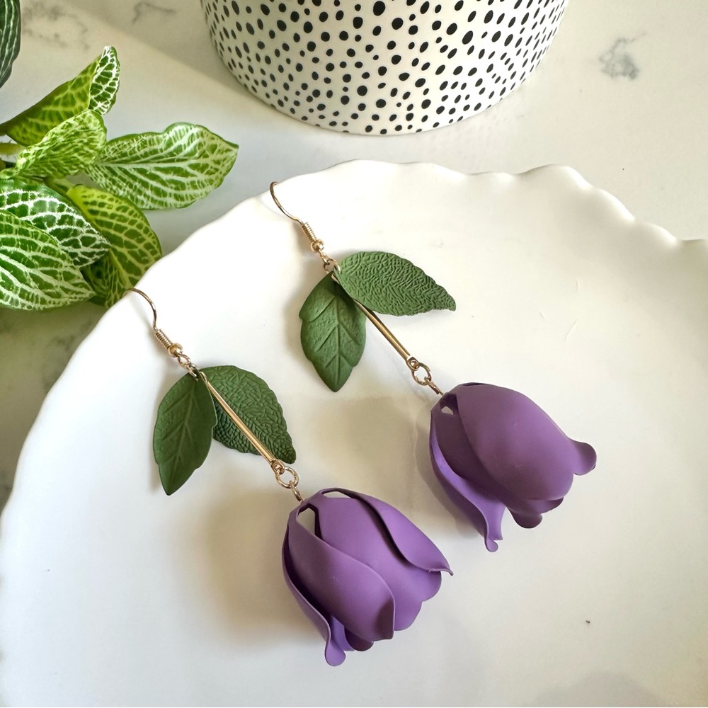 Elegant Purple Floral Earrings